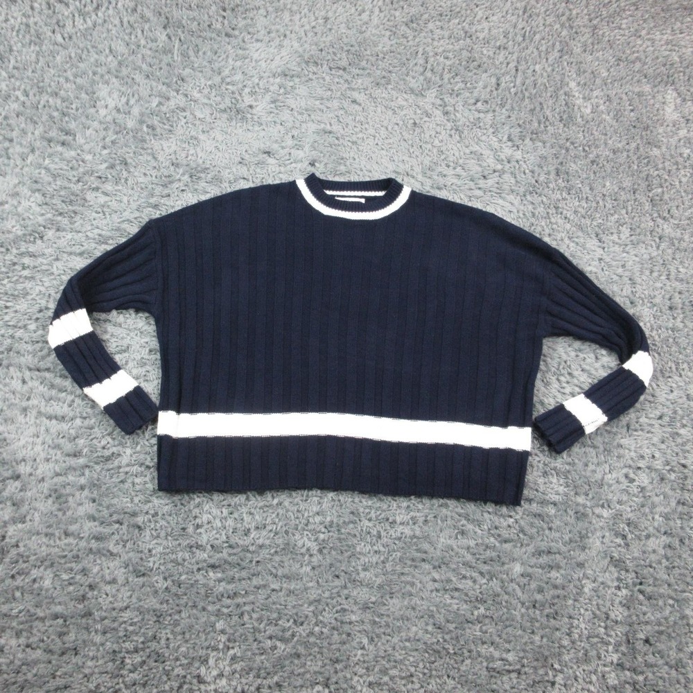 Sincerely Jules Sweater Womens Small Blue Stripe Ribbed Knit Crewneck Pullover